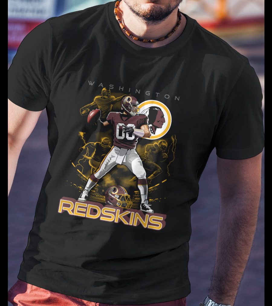 Washington Redskins Football Player With Team Logo And Helmet T-Shirt