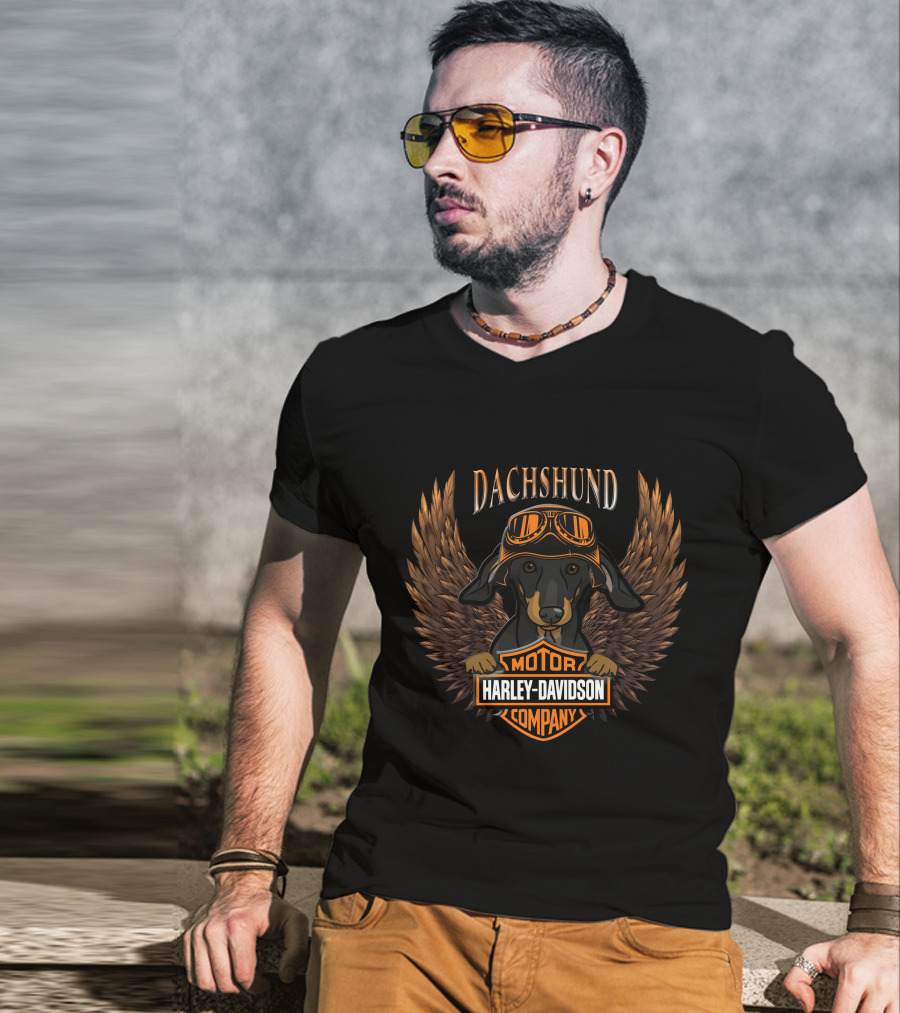 Harley Davidson Dachshund With Wings And Goggles T-Shirt