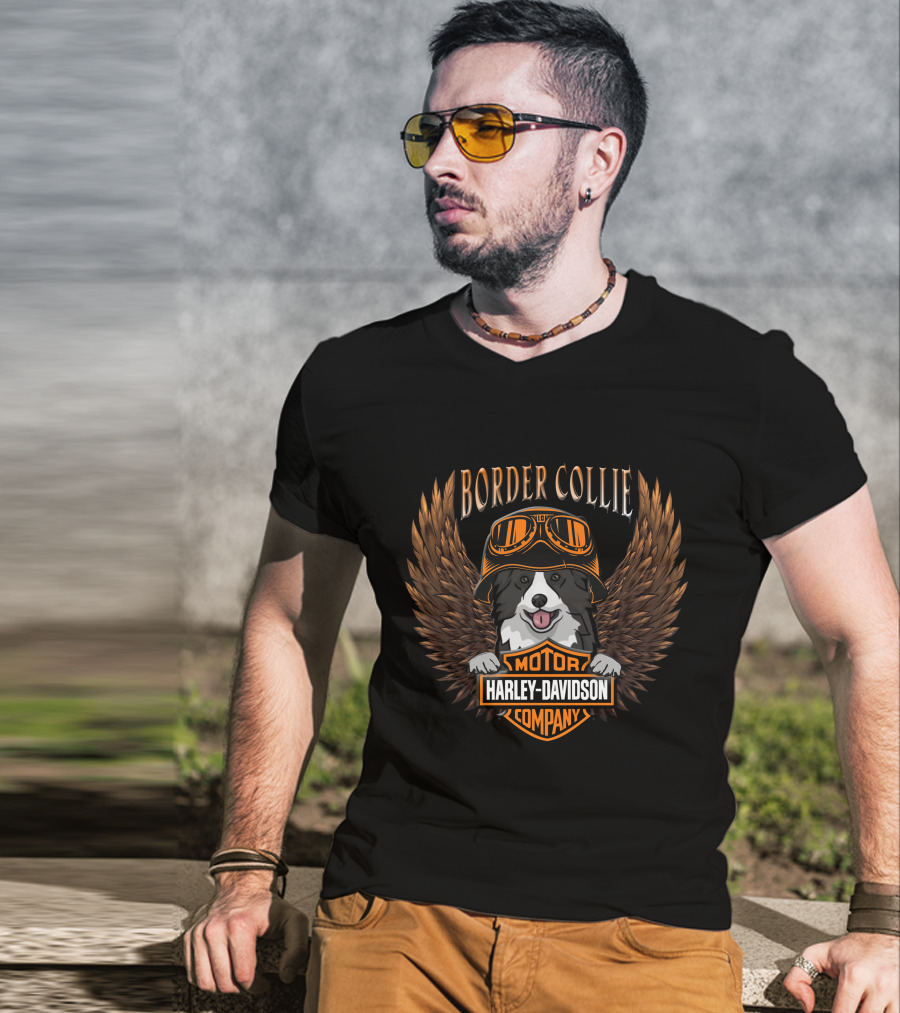 Border Collie Harley Davidson Motor Company Wings Goggles T-Shirt