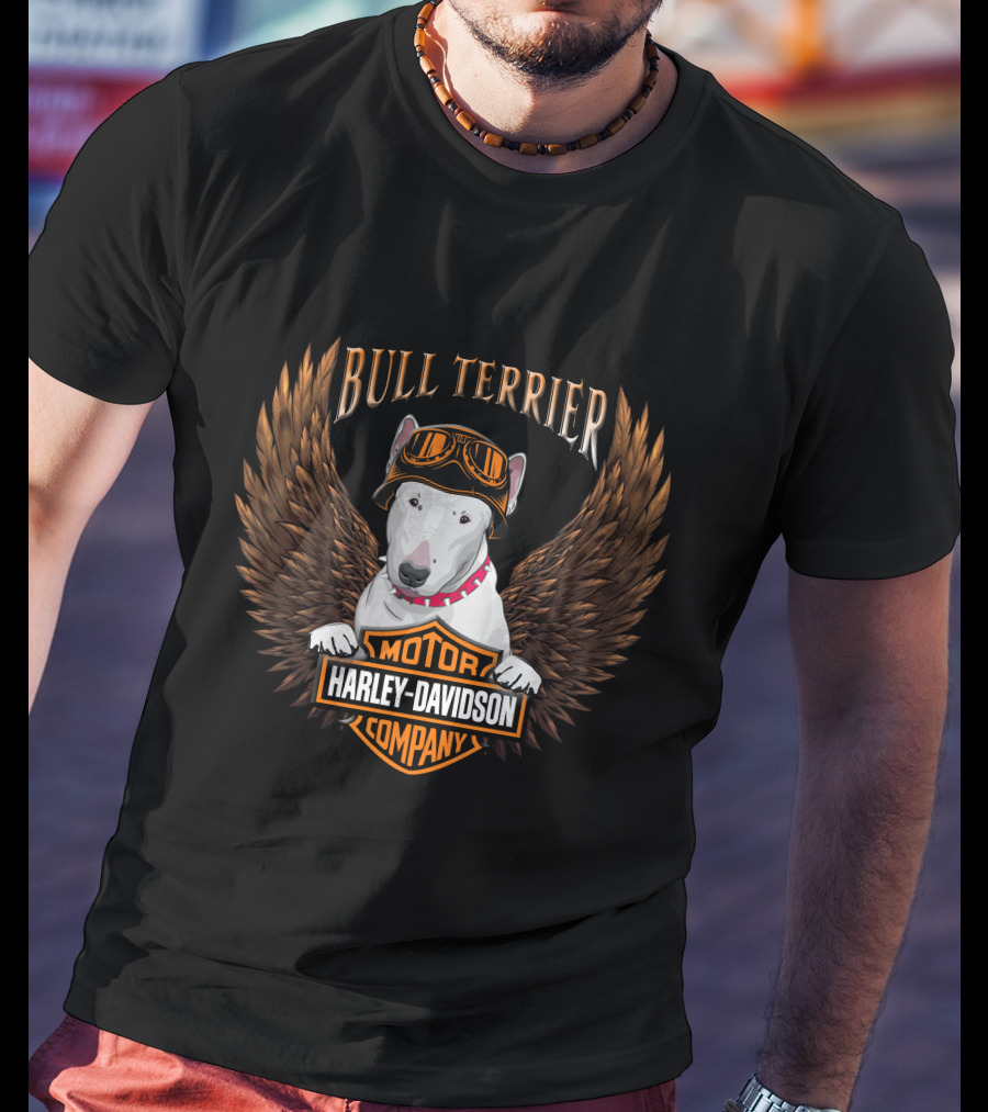 Bull Terrier Harley Davidson Motor Company Wings T-Shirt