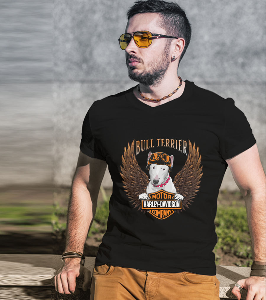 Bull Terrier Harley Davidson Motor Company Wings T-Shirt