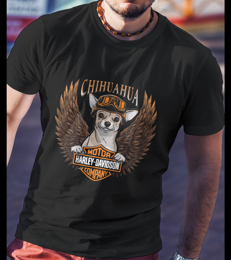 Chihuahua Harley Davidson Motor Company Wings T-Shirt