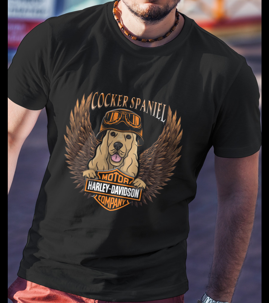 Cocker Spaniel Harley Davidson Motor Company Wings Helmet Goggles T-Shirt