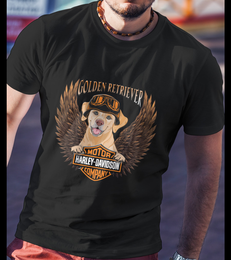 Harley Davidson Golden Retriever Motor Company Winged Logo T-Shirt