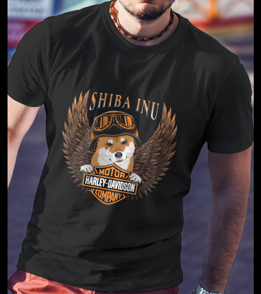 Shiba Inu Harley Davidson Motor Company Wings And Goggles T-Shirt