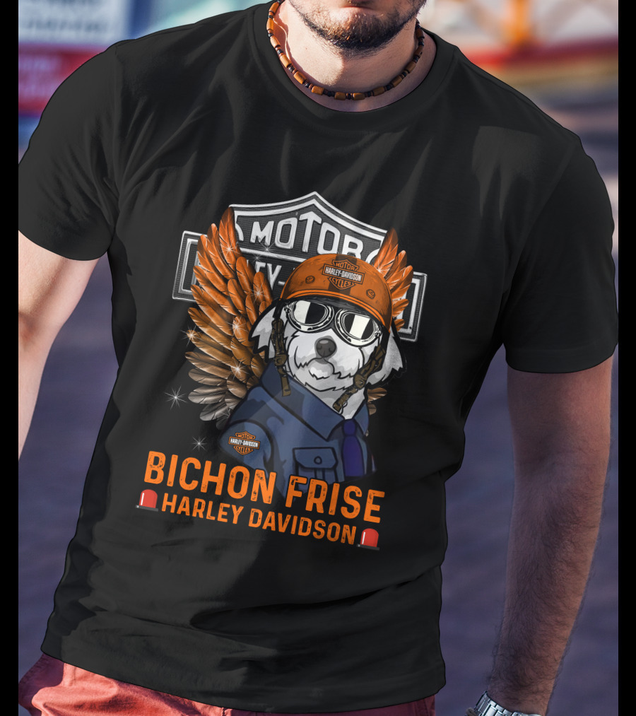 Bichon Frise Harley Davidson Motorcycles Winged Dog Pilot T-Shirt