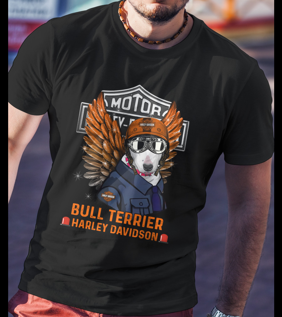 Bull Terrier Harley Davidson Motor Wings T-Shirt