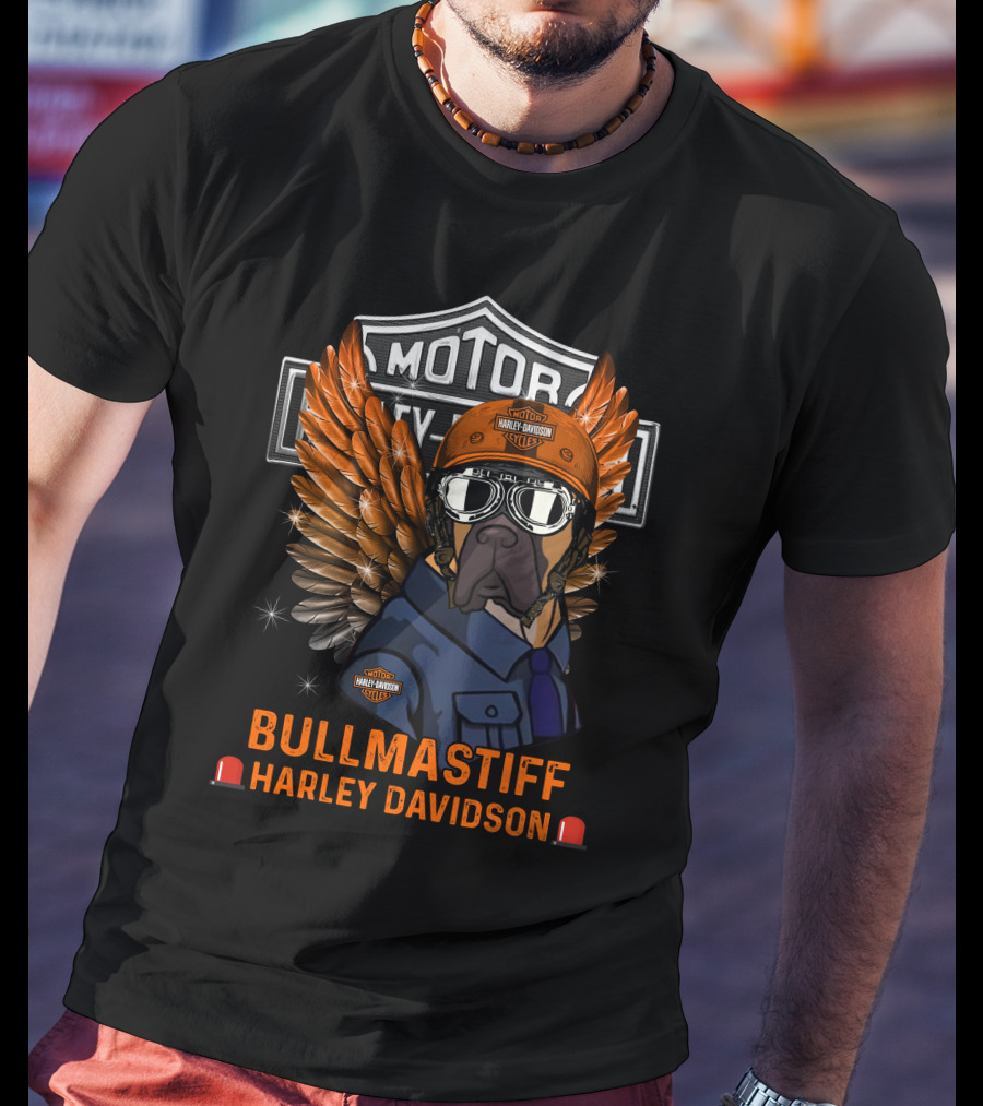 Bullmastiff Harley Davidson Motor Cycles Winged Helmet Goggles Dog T-Shirt