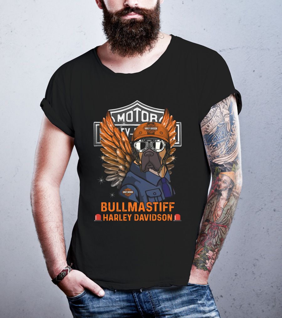 Bullmastiff Harley Davidson Motor Cycles Winged Helmet Goggles Dog T-Shirt