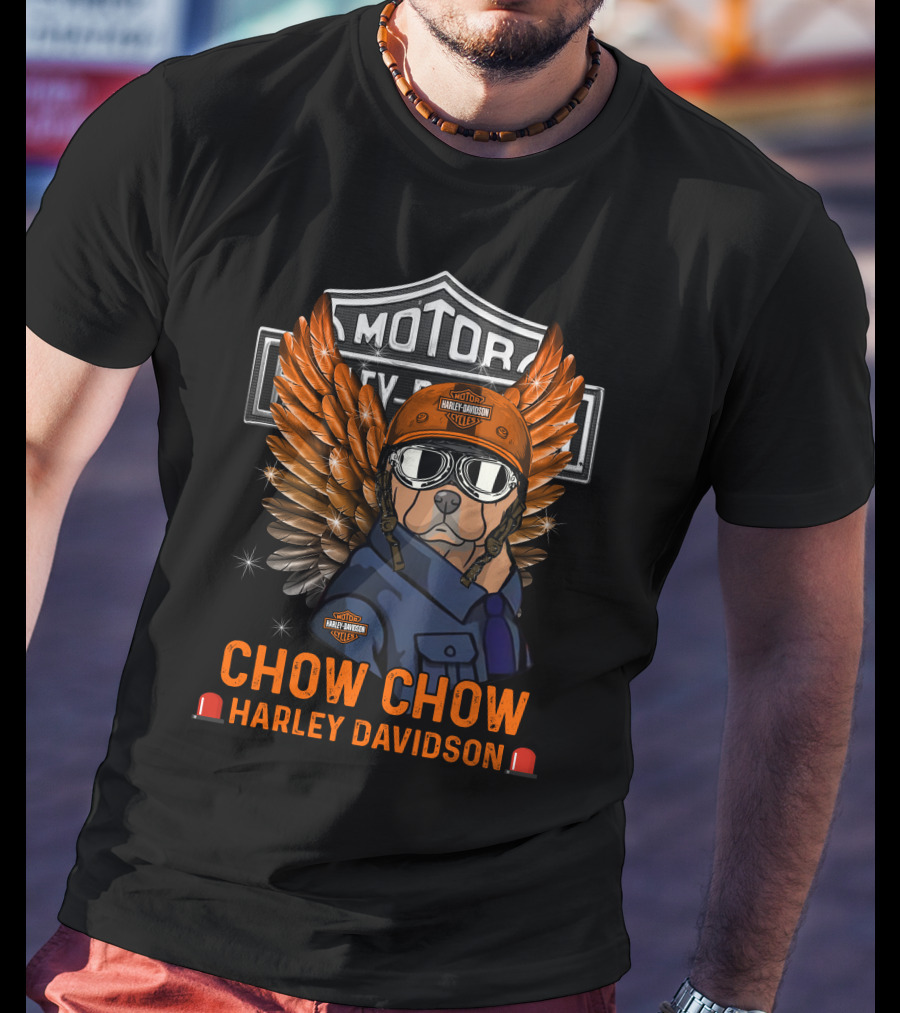 Chow Chow Harley Davidson Motor Big Legend Wings Orange Helmet T-Shirt