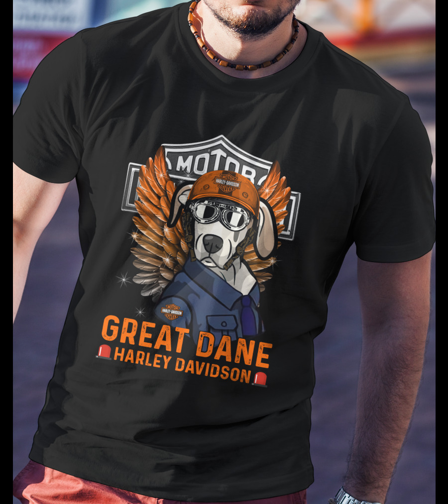 Harley Davidson Great Dane Motorcycle Wings Motor Cycles Rider T-Shirt