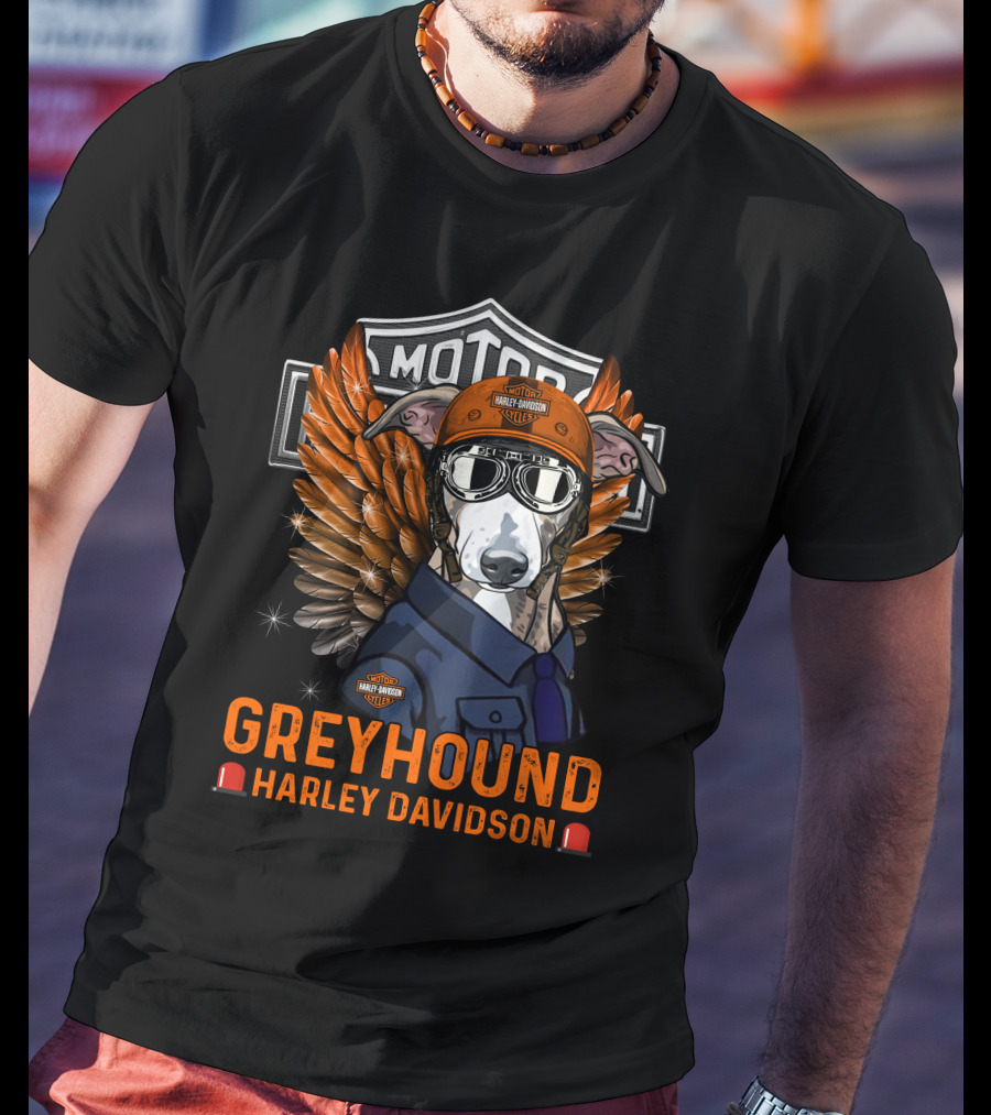 Greyhound Harley Davidson With Wings And Helmet T-Shirt