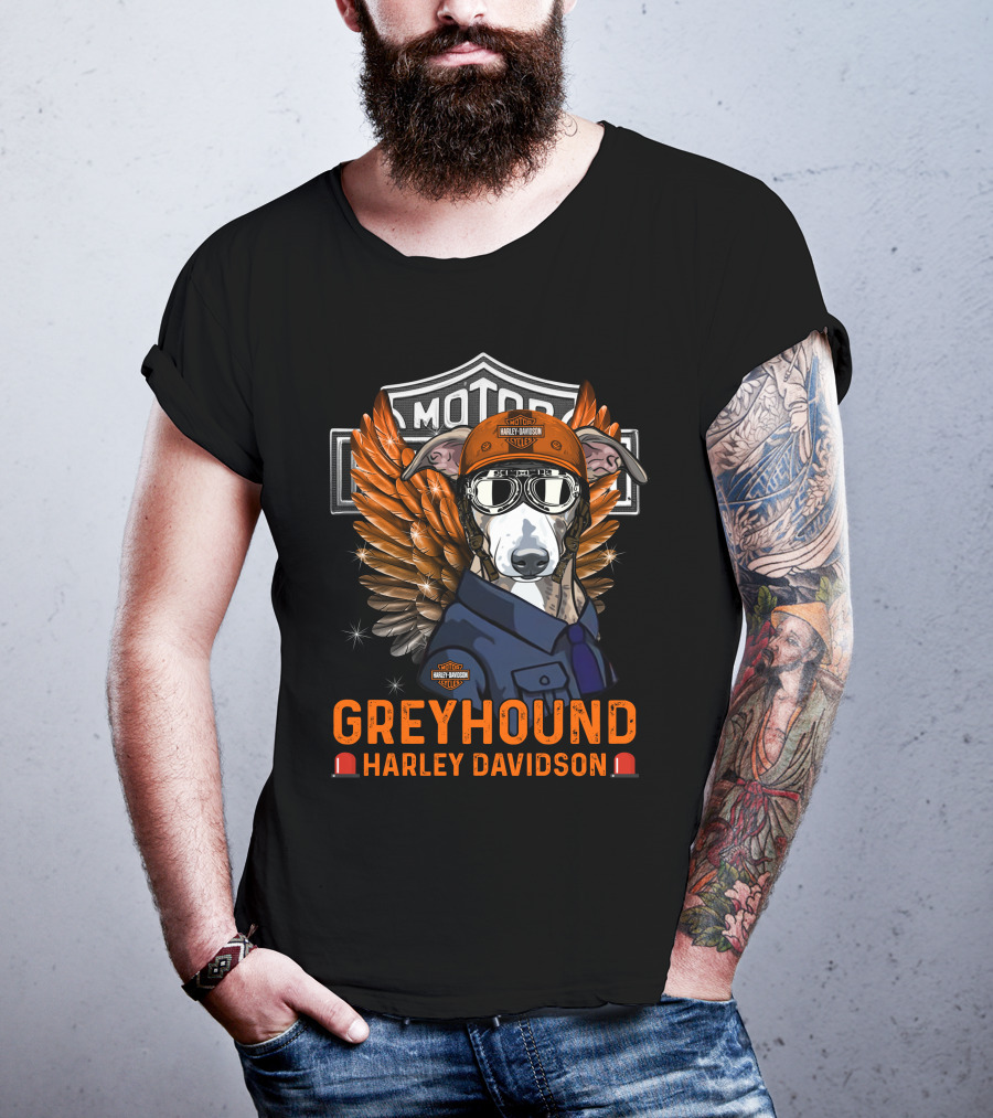 Greyhound Harley Davidson With Wings And Helmet T-Shirt