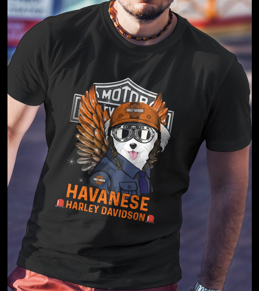 Havanese Harley Davidson Motorcycles Winged Dog Helmet T-Shirt
