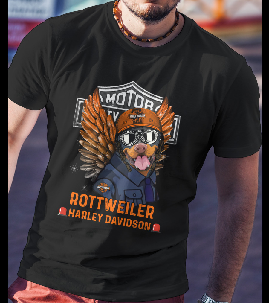 Rottweiler Harley Davidson Motorcycles Logo Helmet Wings Goggles T-Shirt