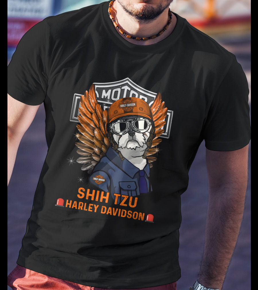 Shih Tzu Harley Davidson Motor Wings T-Shirt