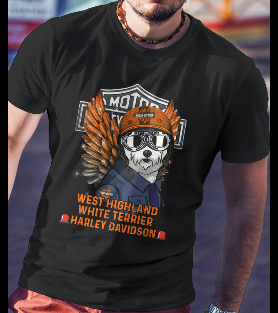 West Highland White Terrier Harley Davidson Moto Wings Rider T-Shirt