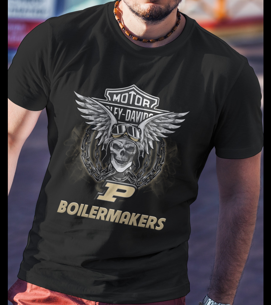 Harley Davidson Purdue Boilermakers Ncaa Football Skull Wings T-Shirt