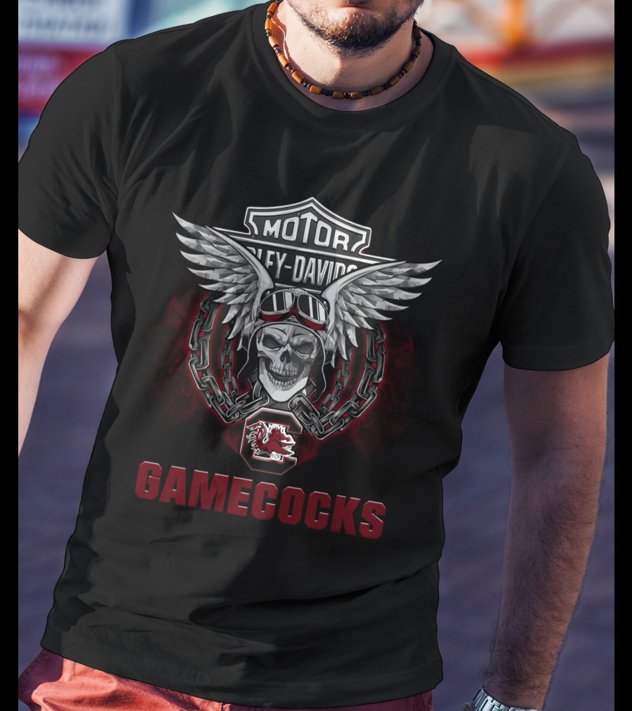 South Carolina Gamecocks Harley Davidson Ncaa Football Fans Skull Wings T-Shirt