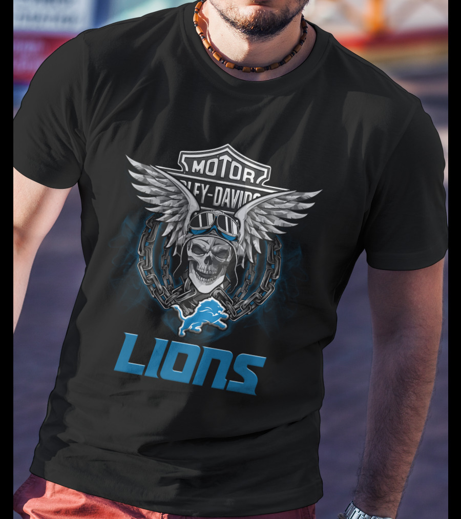 Motor Harley Davidson Nfl Detroit Lions Fans T-Shirt