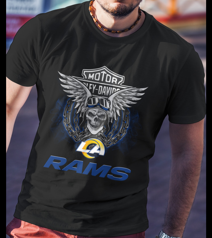 Motor Harley Davidson La Rams Nfl Football Fans Skull Wings T-Shirt