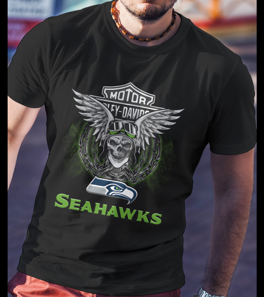 Seahawks Skull Wings Harley Davidson Nfl Football Fans T-Shirt