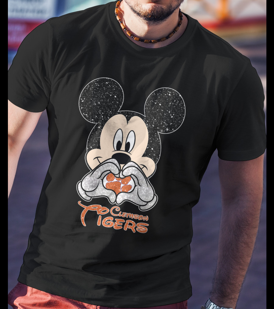 Mickey Mouse Heart Hands Clemson Tigers Paw T-Shirt