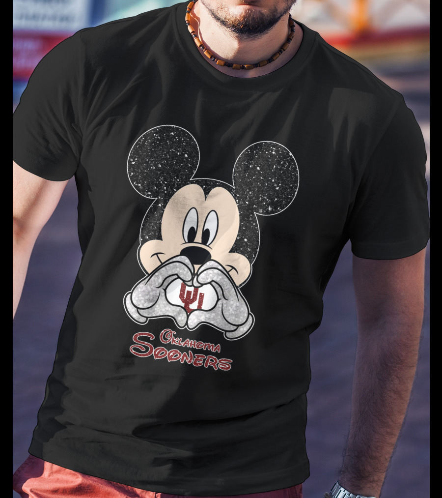 Mickey Oklahoma Sooners OU Heart Hands T-Shirt