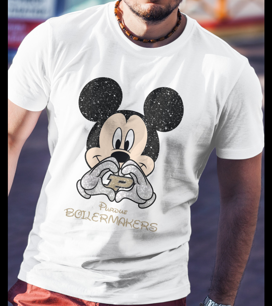 Purdue Boilermakers Mickey Mouse Heart Gesture T-Shirt