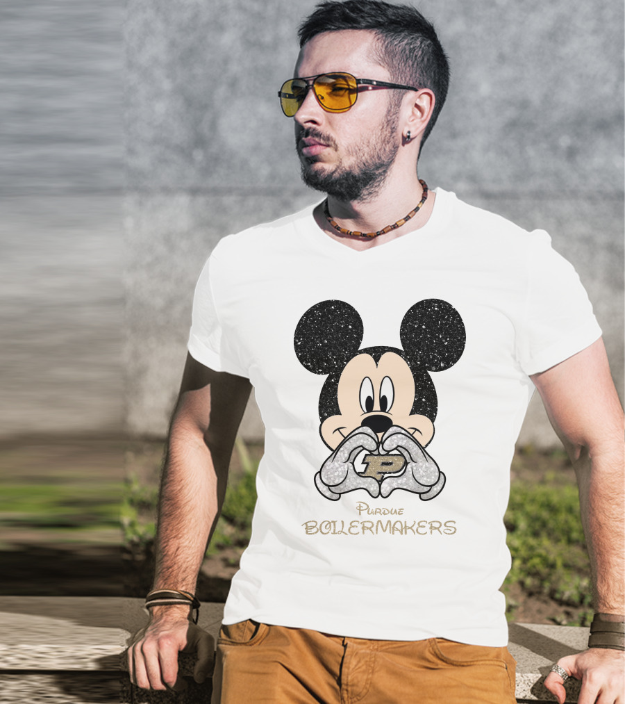 Purdue Boilermakers Mickey Mouse Heart Gesture T-Shirt