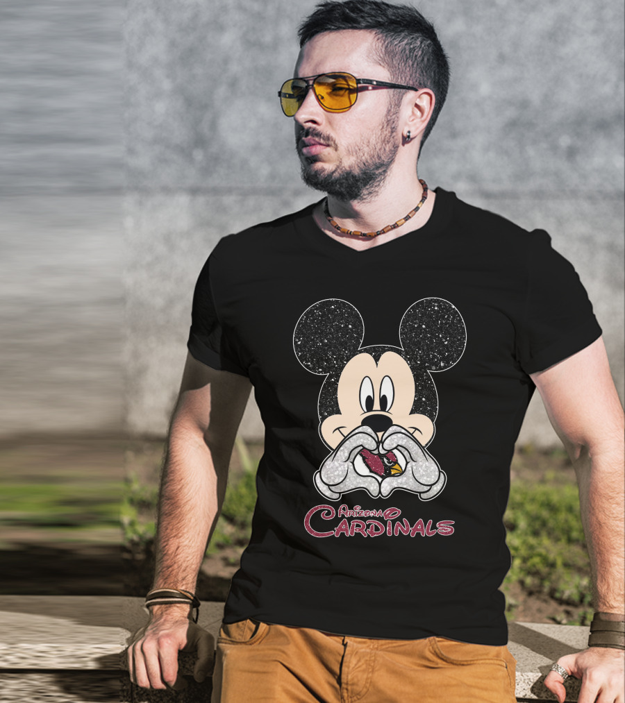 Mickey Mouse Heart Glitter Arizona Cardinals T-Shirt