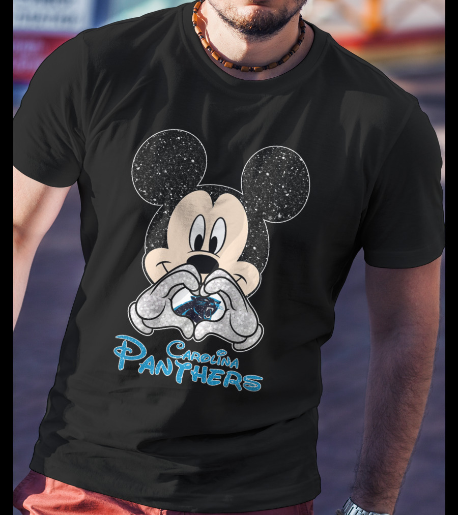 Mickey Carolina Panthers Glitter Heart T-Shirt