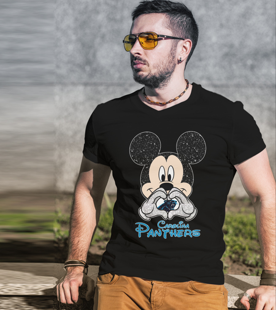 Mickey Carolina Panthers Glitter Heart T-Shirt