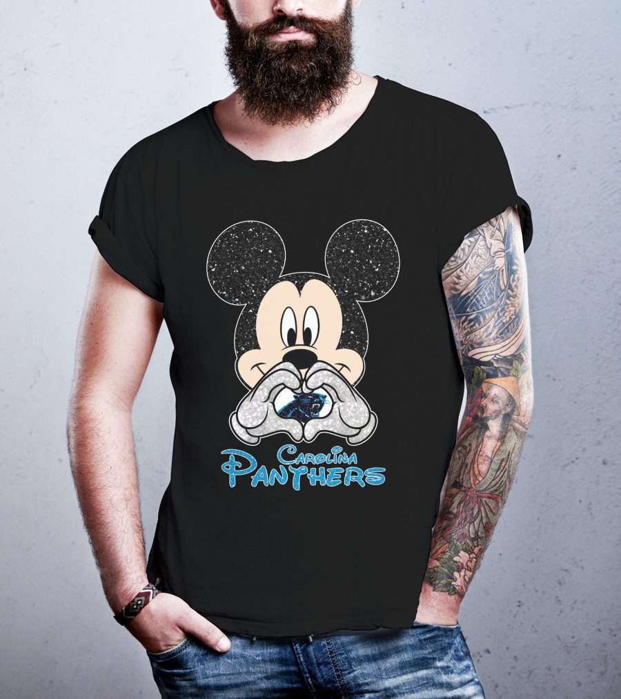 Mickey Carolina Panthers Glitter Heart T-Shirt