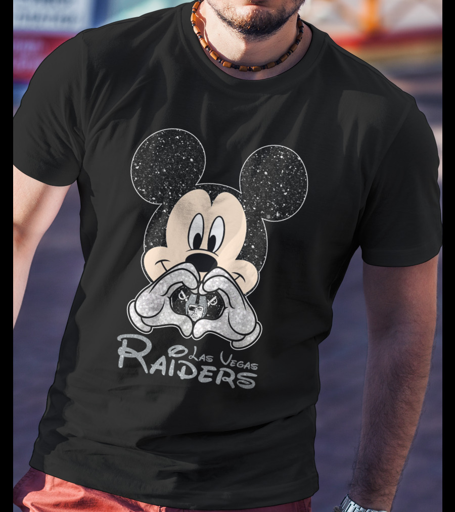 Mickey Mouse Las Vegas Raiders Heart Hands T-Shirt