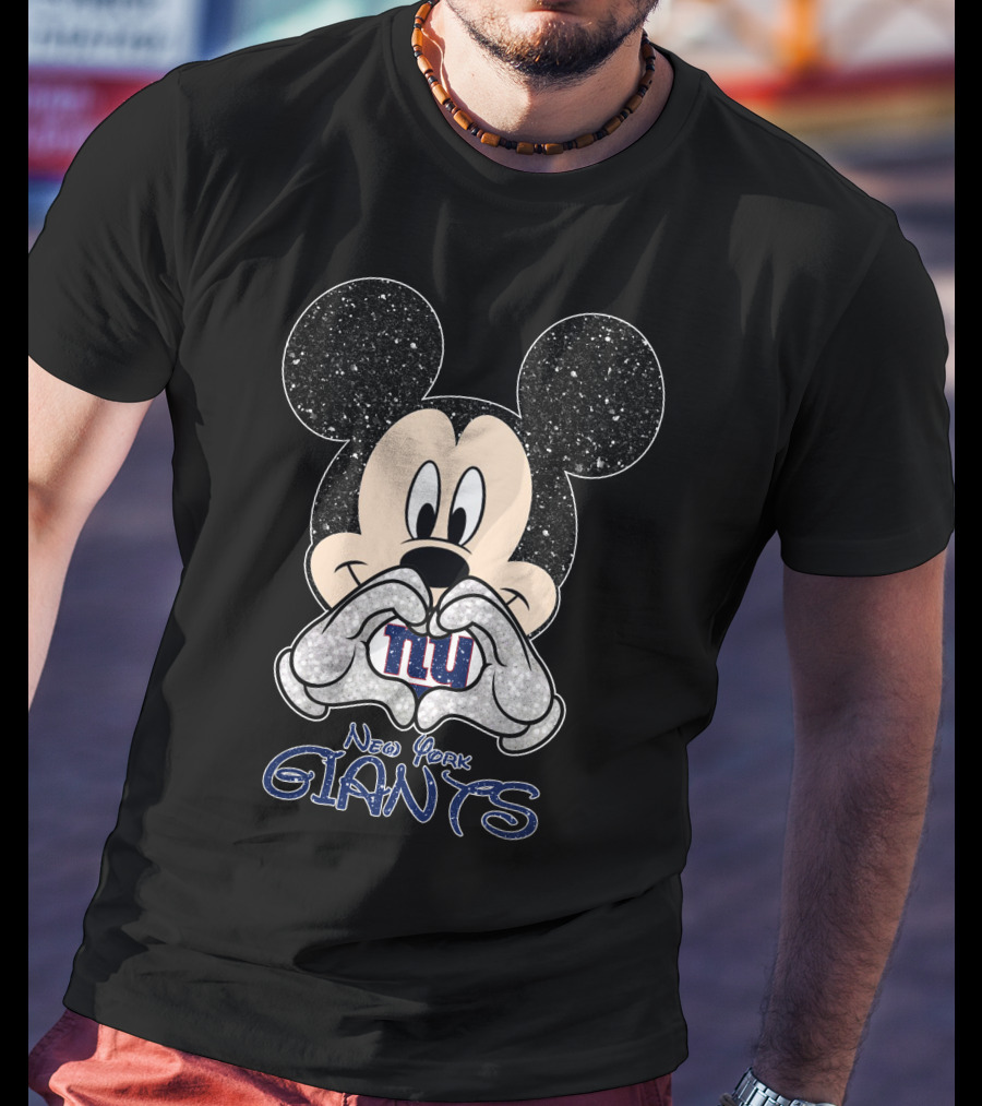 Mickey Mouse Heart Hands New York Giants Fan Sparkle T-Shirt