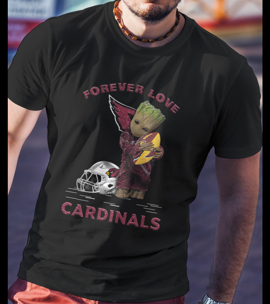 Forever Love Cardinals Groot Holding Football Helmet T-Shirt