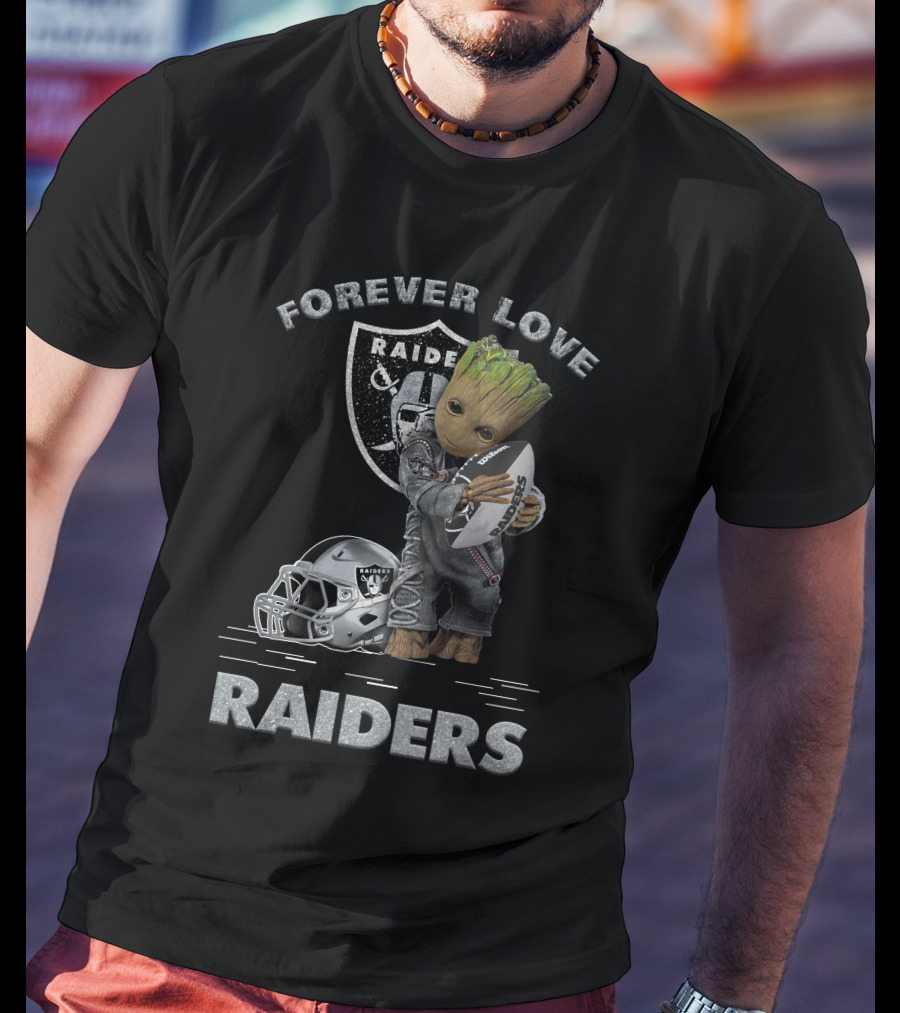 Forever Love Raiders Groot Holding Football Helmet T-Shirt