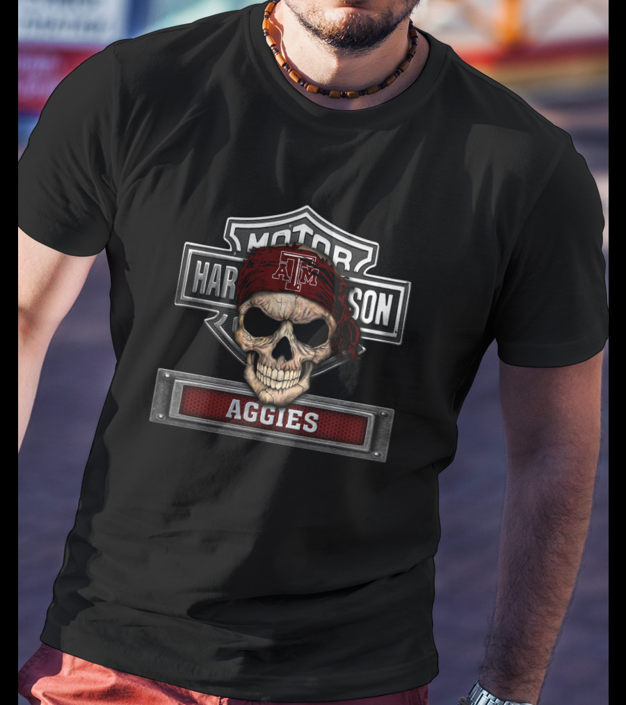 Motor Harley Davidson Skull Texas A&M Aggies T-Shirt