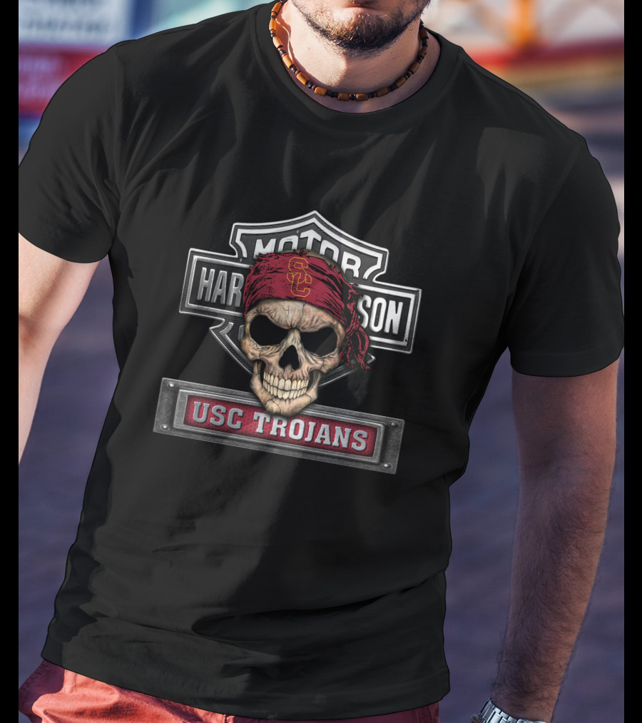 Usc Trojans Skull Bandana Motor Harley Davidson T-Shirt