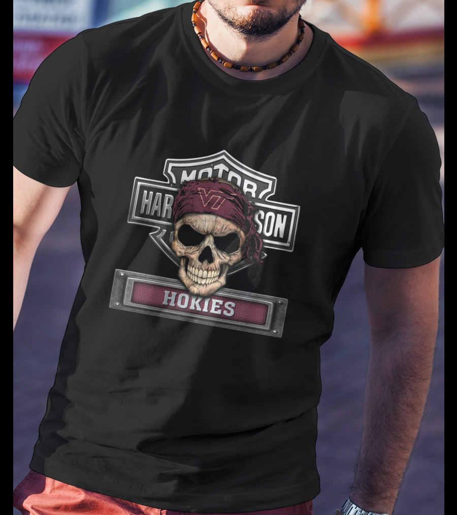 Hd Ncaa Virginia Tech Hokies Motor Skull Bandana T-Shirt