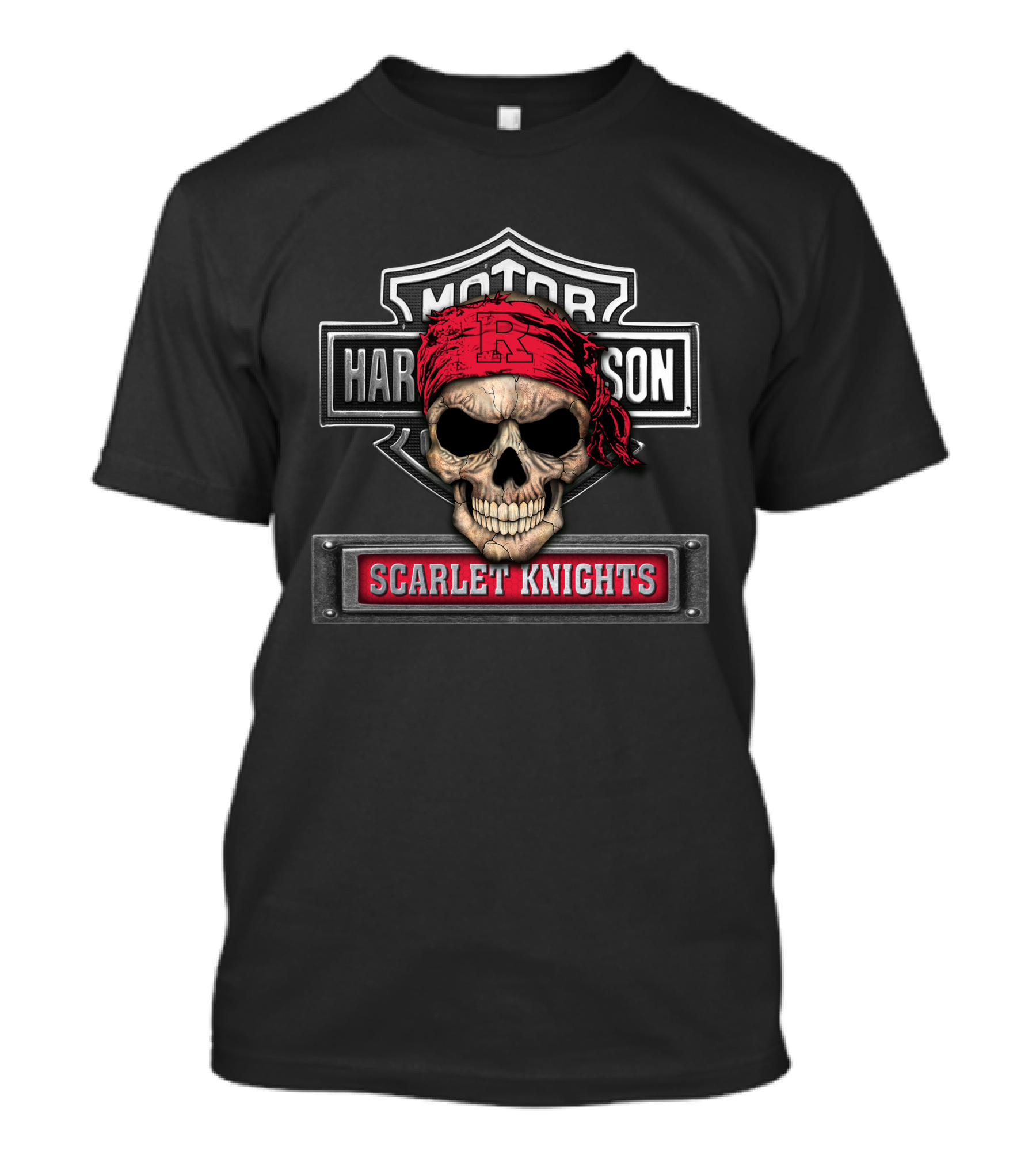 Hd Ncaa Rutgers Scarlet Knights Skull Bandana Harley Davidson T-Shirt