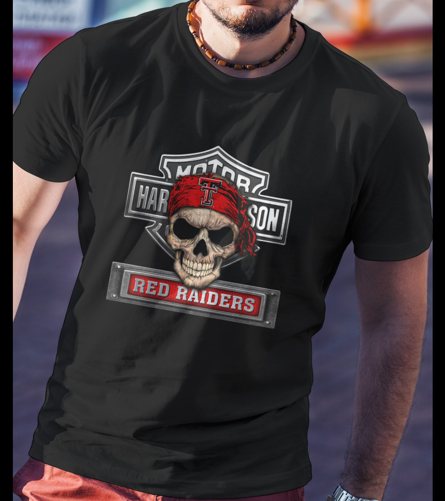 Motor Harley Davidson Texas Tech Red Raiders Skull Bandana T-Shirt