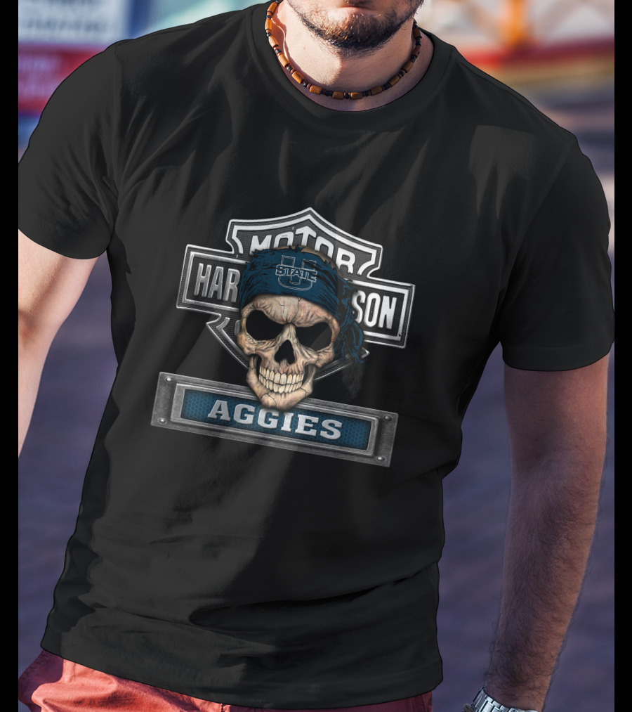 Motor Harley Davidson Utah State Aggies Skull T-Shirt