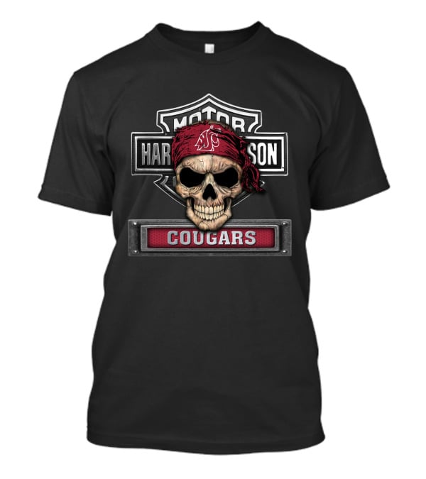 Cougars Skull Bandana Motor Harley Davidson Ncaa Washington State T-Shirt