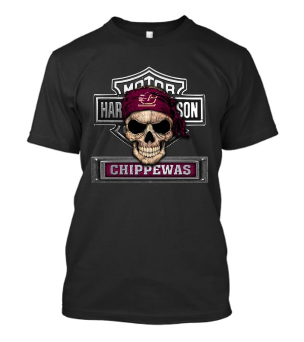 Hd Ncaa Central Michigan Chippewas Skull Bandana Harley Style T-Shirt