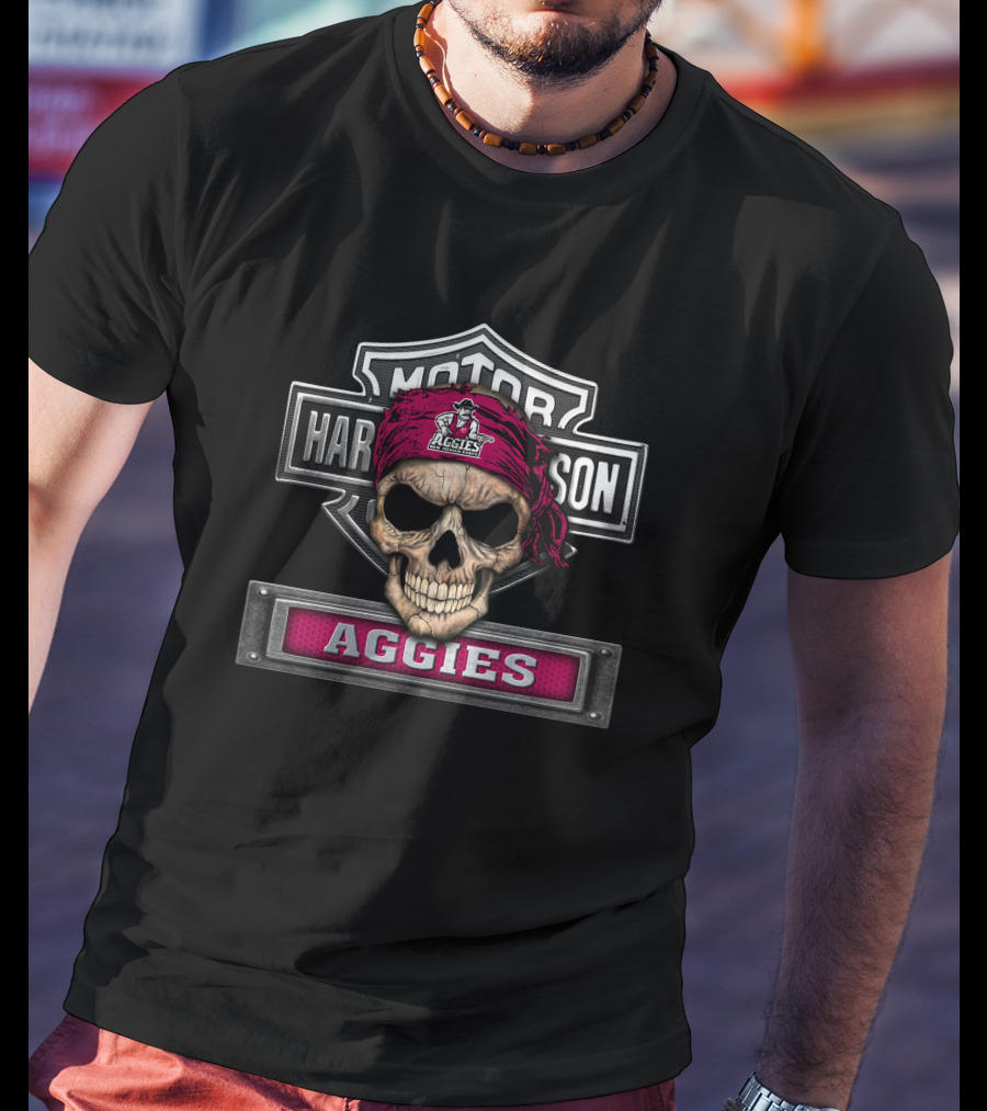 Motor Aggies Skull Bandana Harley Davidson New Mexico State T-Shirt