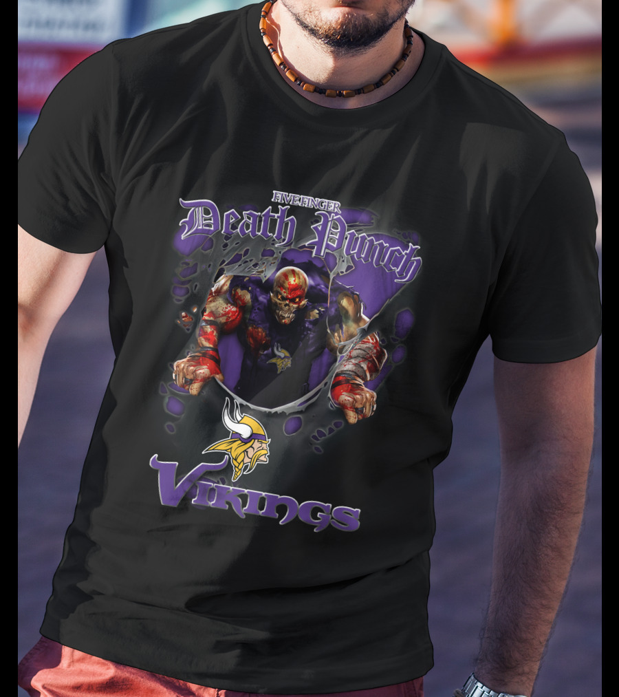 Five Finger Death Punch Minnesota Vikings Nfl Football Fans Skull T-Shirt
