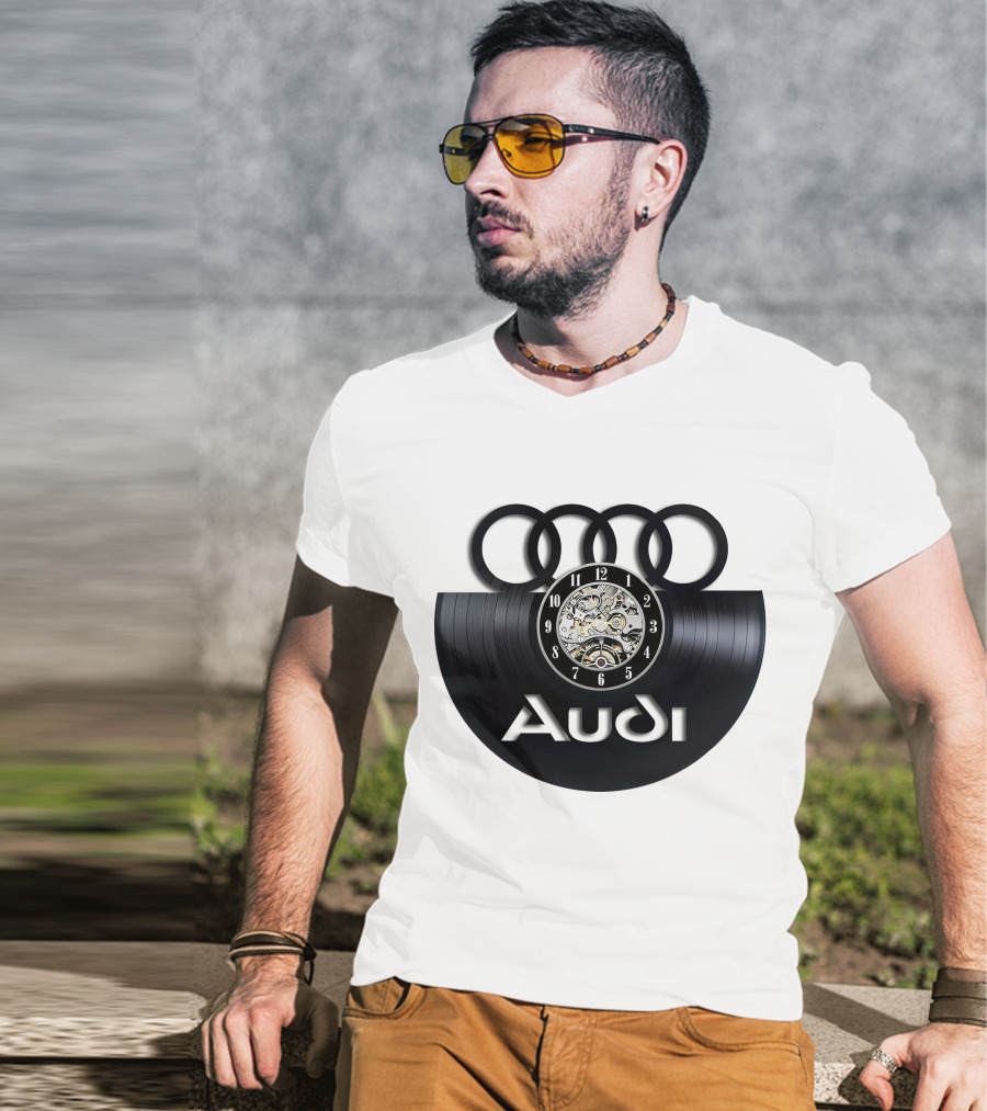 Audi Baronti Vinyl Clock With Four Rings And Gear Mechanism T-Shirt