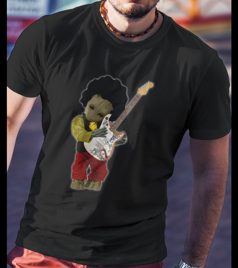 G Hug JH Guitar Groot Playing Electric Guitar With Rock Costume T-Shirt